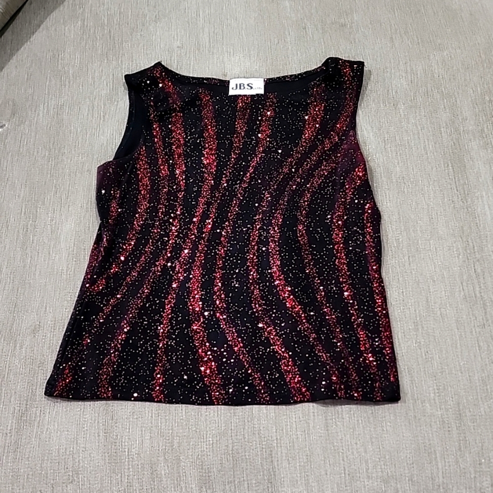 Black and red sparkle print sleeveless top